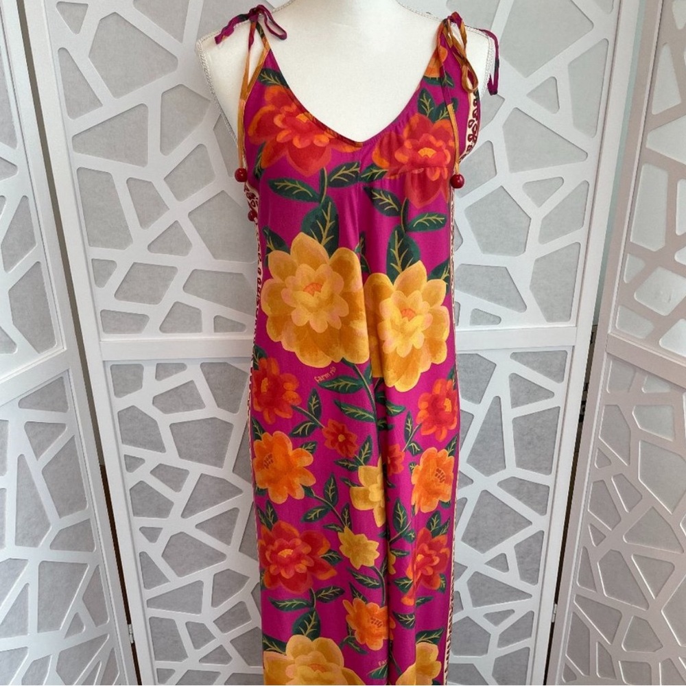 Farm Rio Sundress Pink Flower Tapestry Viscose Sz M Medium